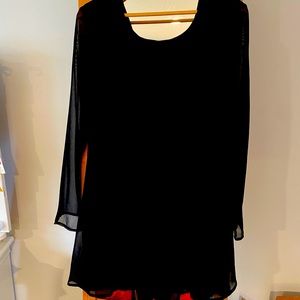 Lace Up V Back Black Midi Dress with Bell Sleeves